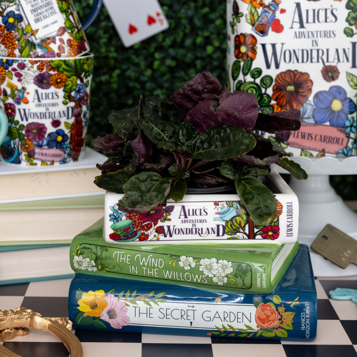 Stacked Books Planter,  Whimsical Classics