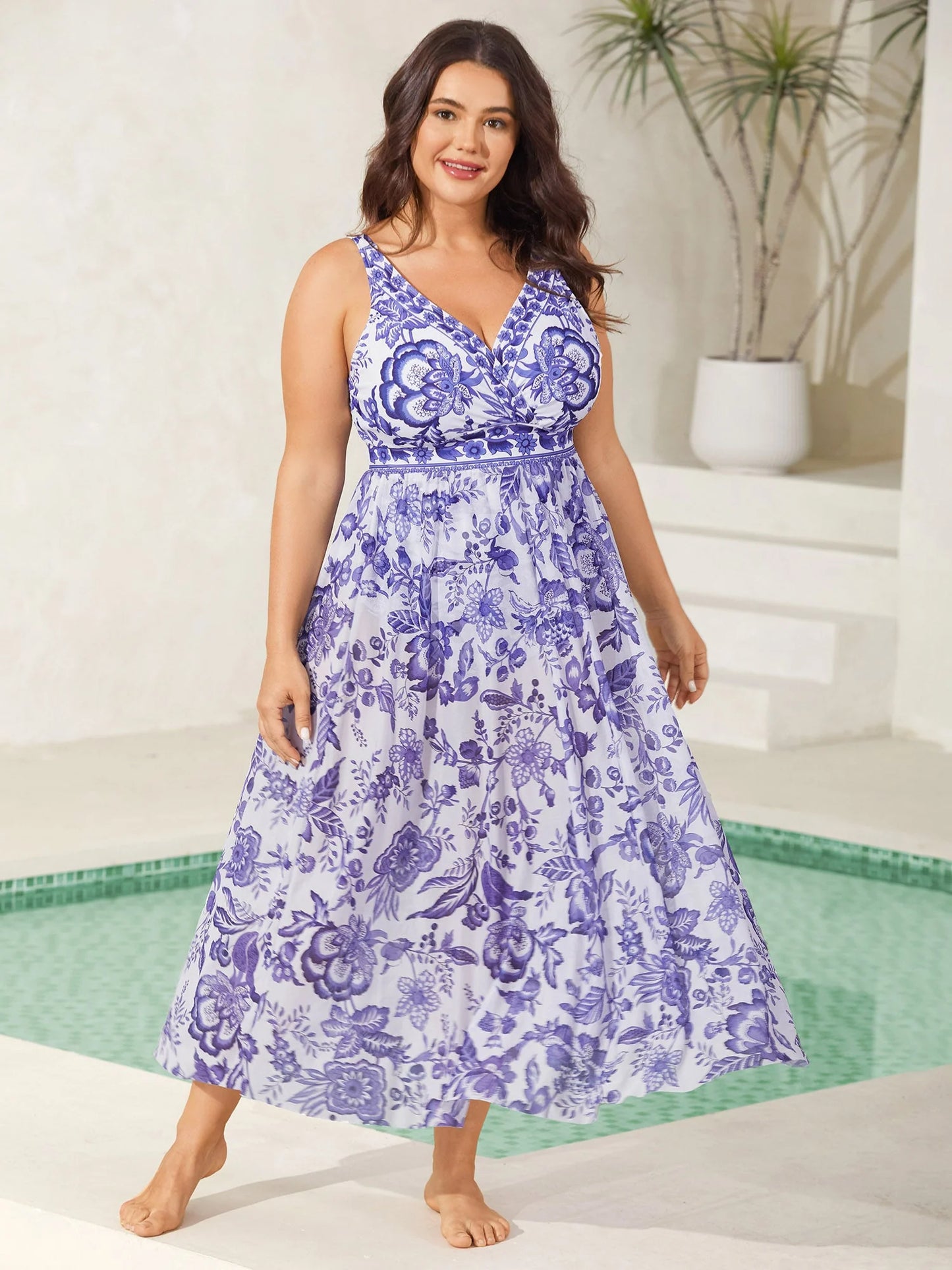 Two-Piece Floral Print Ruched Mesh Swimsuit