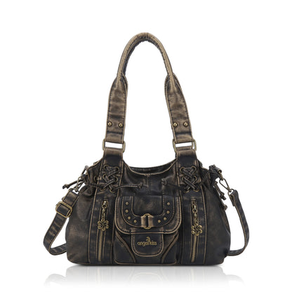 Vintage Multi-Pocket Satchel & Crossbody Bag