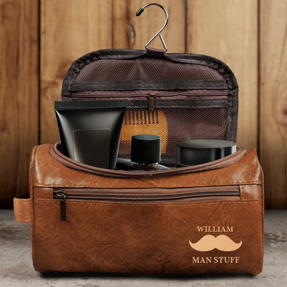 Man Crap Man Stuff Monogram - Personalized Leather Toiletry Bag