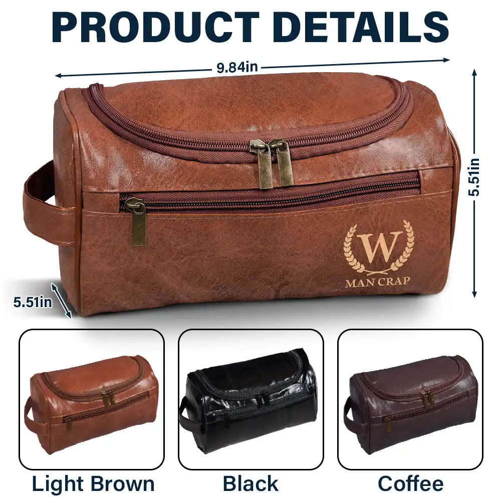 Man Crap Man Stuff Monogram - Personalized Leather Toiletry Bag