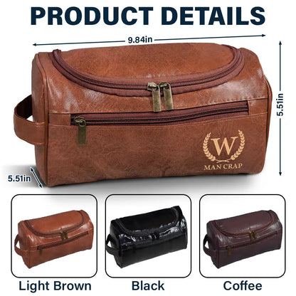Man Crap Man Stuff Monogram - Personalized Leather Toiletry Bag