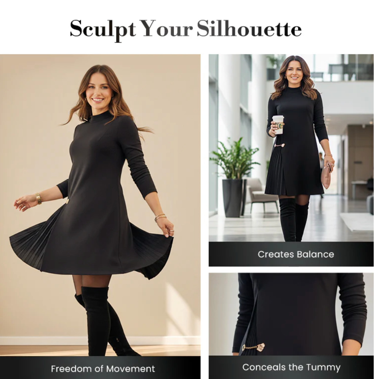 PLEATED LONG SLEEVED MINI DRESS