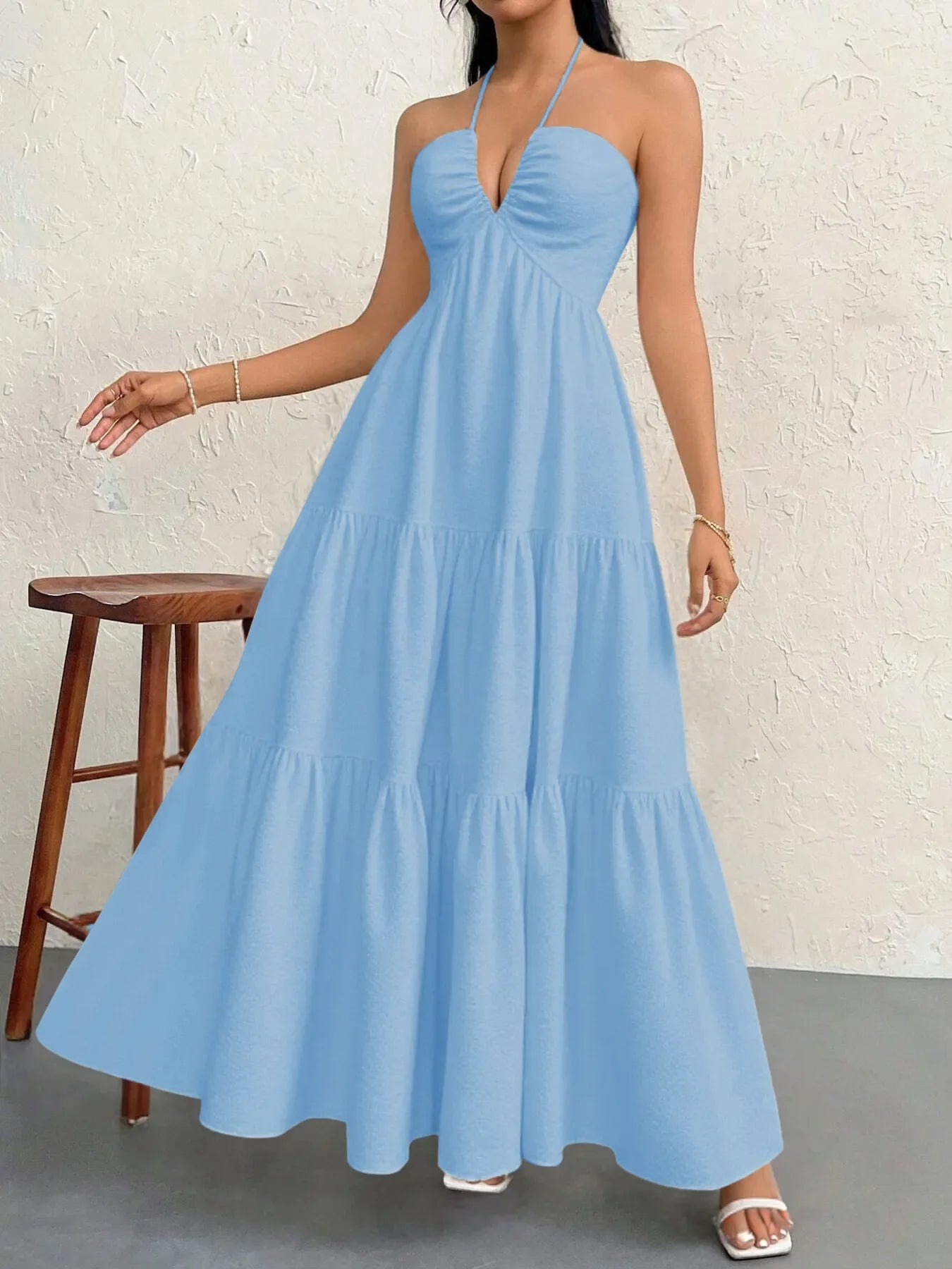 Halter Neck Tiered Maxi Dress