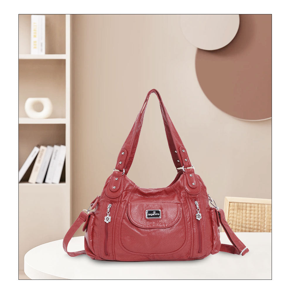 Women  handbag with High Quality Washed PU and Multi-pack