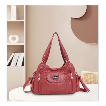 Women  handbag with High Quality Washed PU and Multi-pack