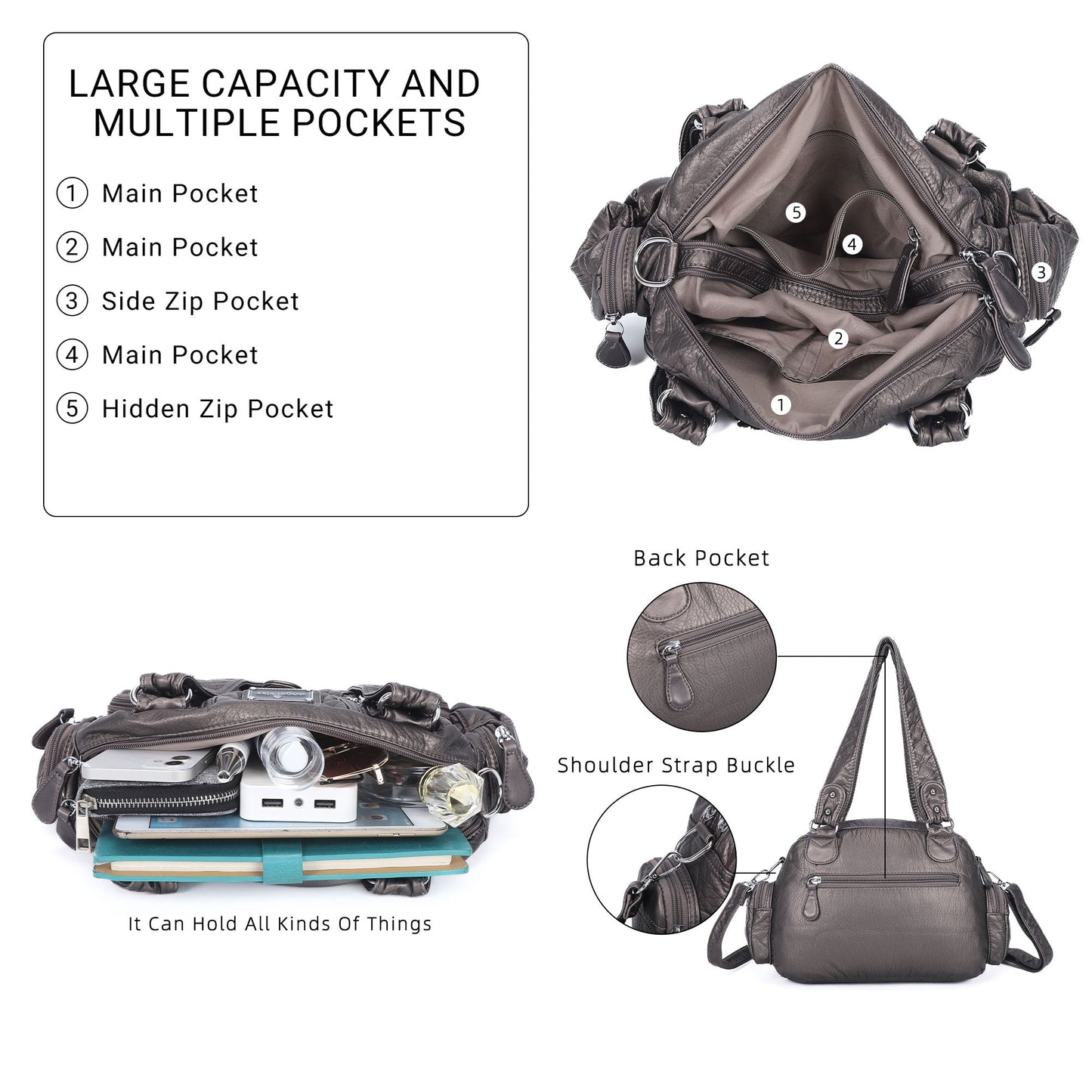 Washed Desigher Handbag For Women with Multi pockets