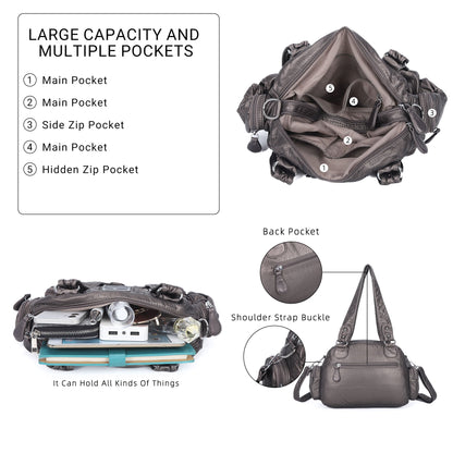 Washed Desigher Handbag For Women with Multi pockets
