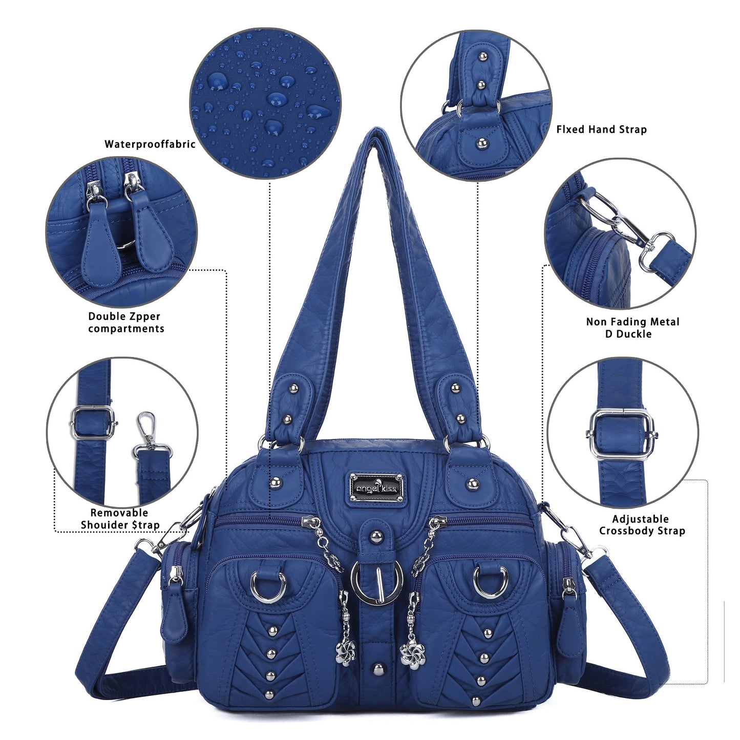 Washed Desigher Handbag For Women with Multi pockets