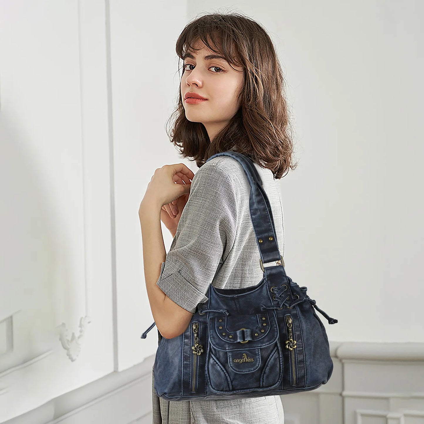 Vintage Multi-Pocket Satchel & Crossbody Bag