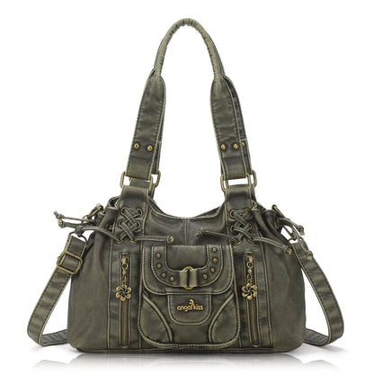 Vintage Multi-Pocket Satchel & Crossbody Bag