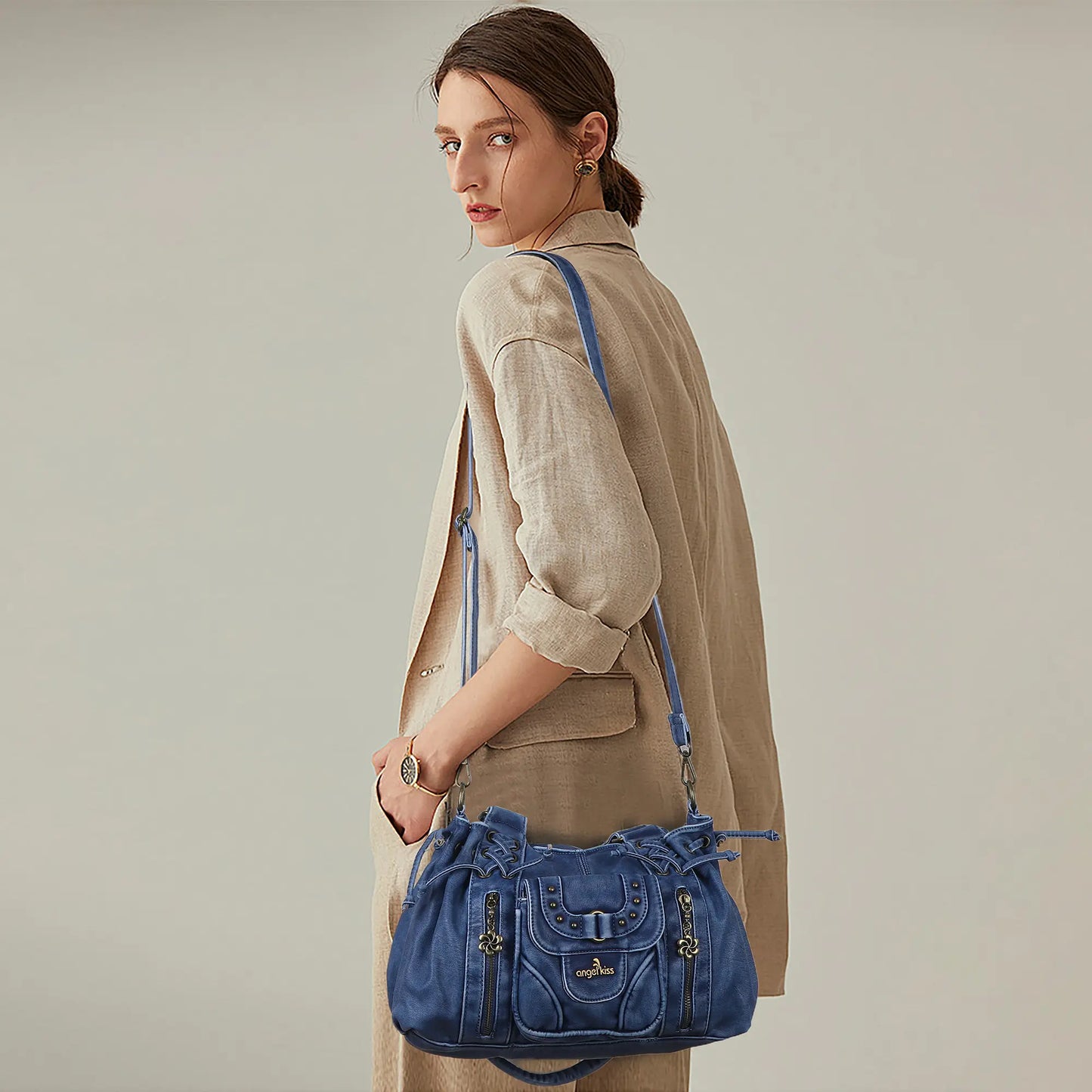 Vintage Multi-Pocket Satchel & Crossbody Bag