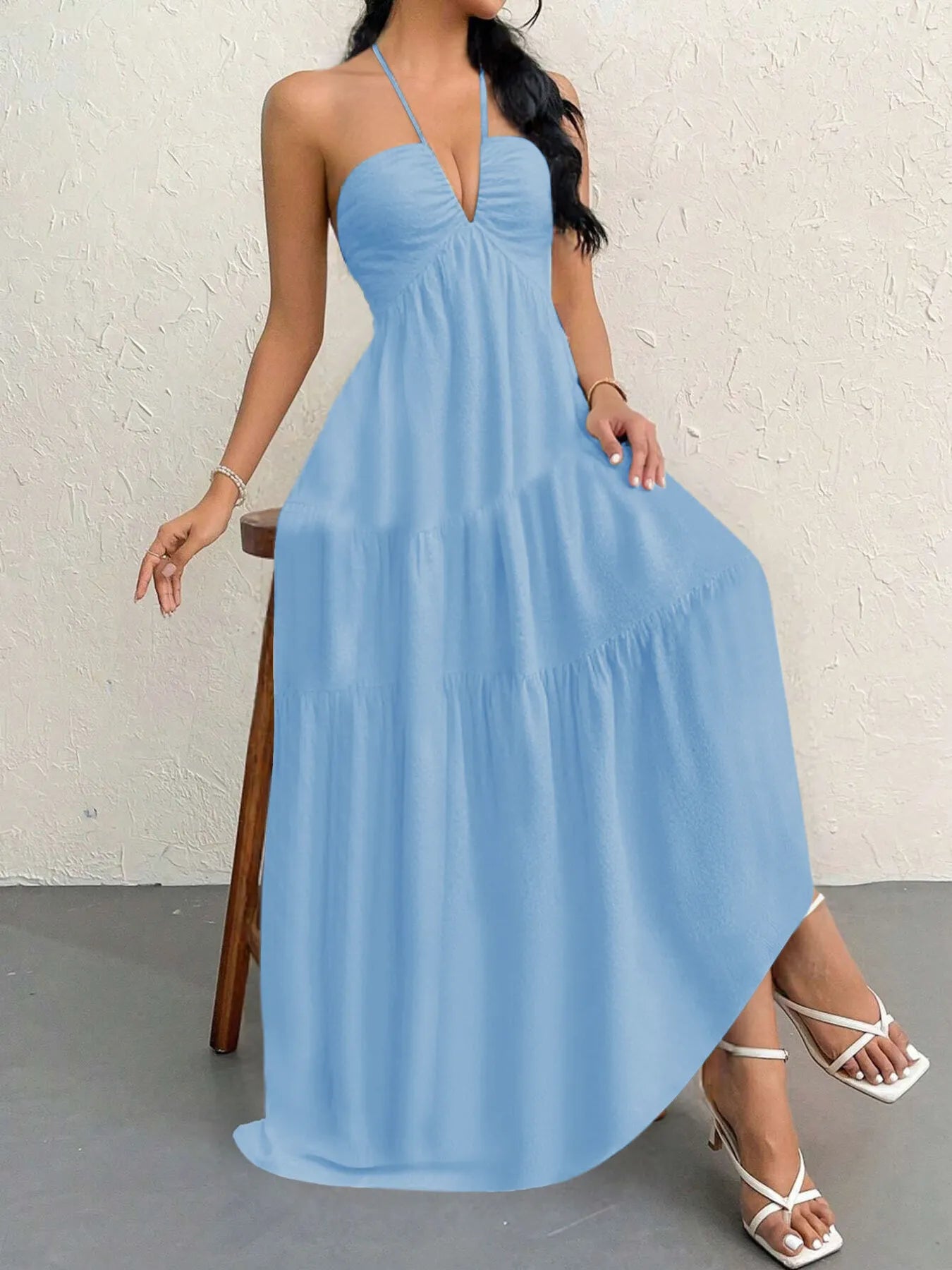 Halter Neck Tiered Maxi Dress