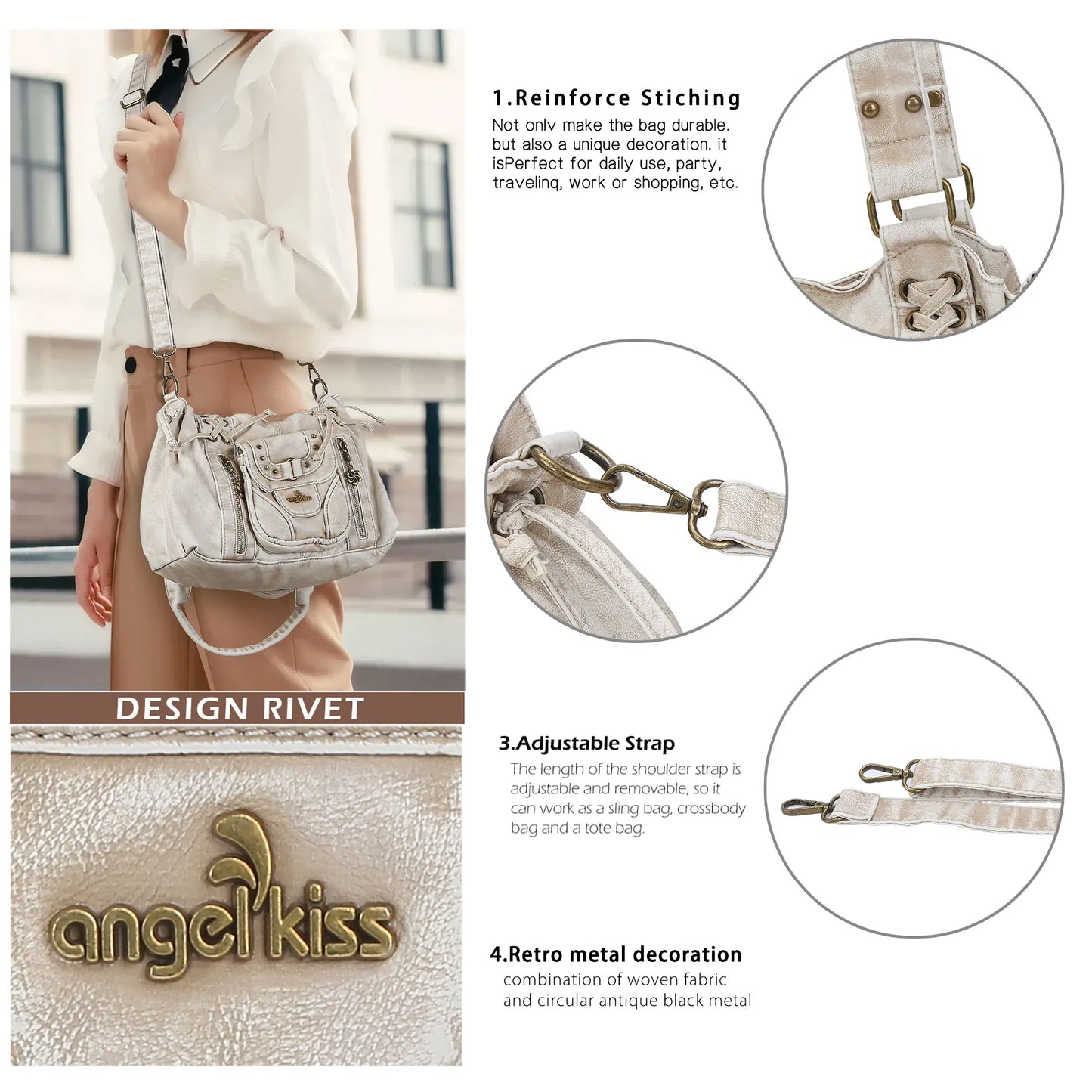 Vintage Multi-Pocket Satchel & Crossbody Bag